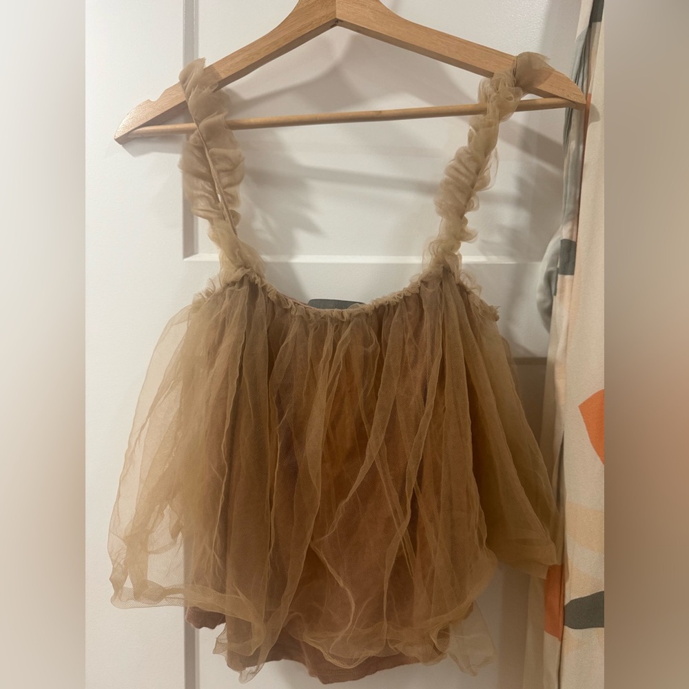 Anthropologie Sheer Tan Tulle Top - Picture 2 of 4